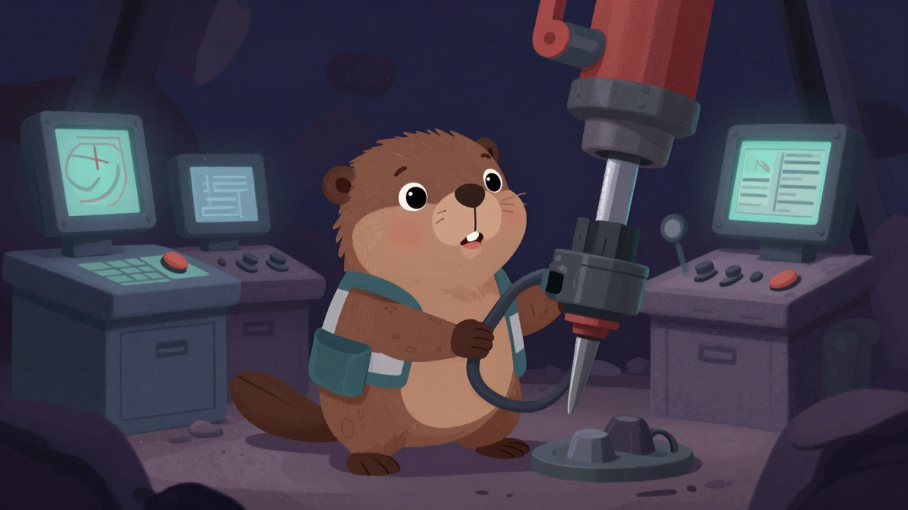 대형착암기조작원 직업 종사자가 업무를 수행하는 모습