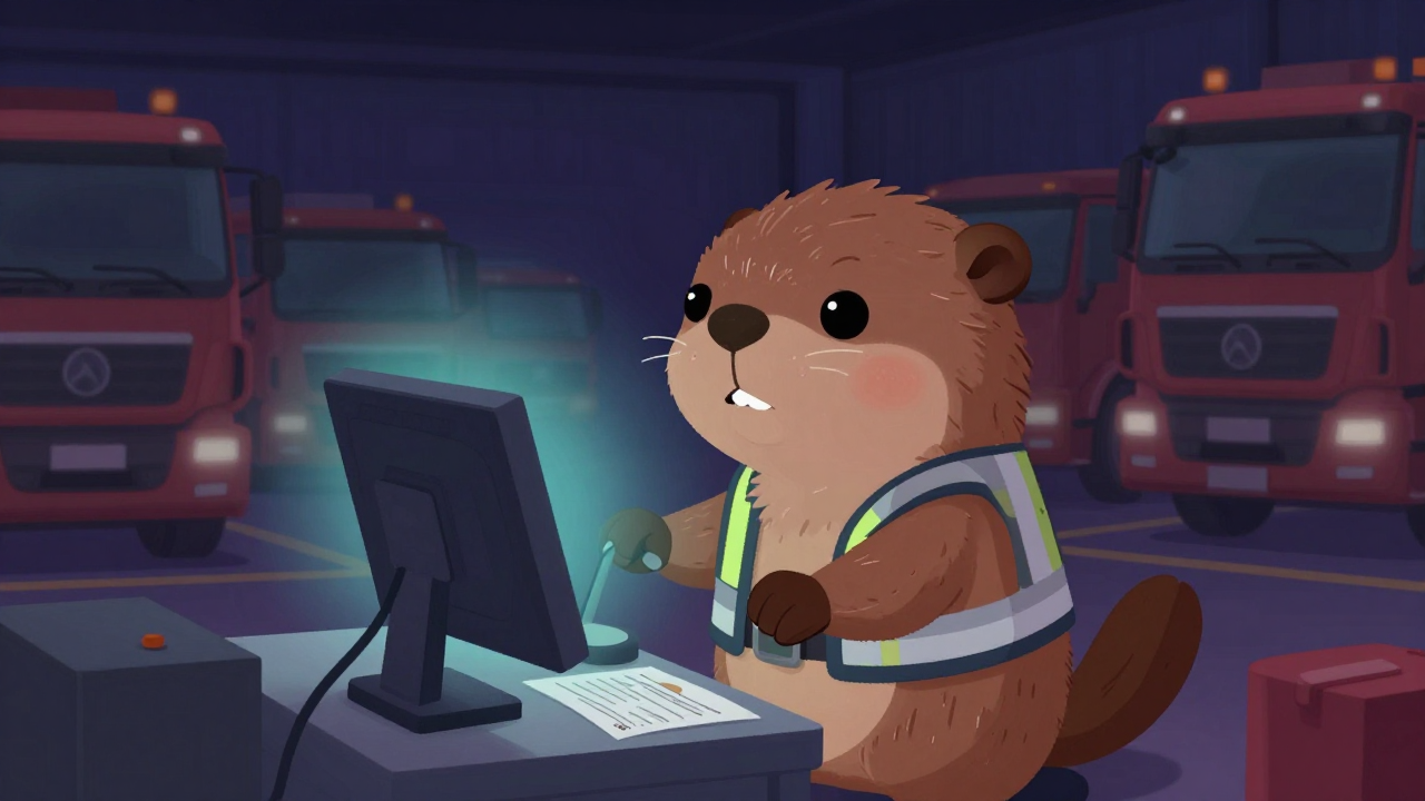 대형트럭 및 특수차운전원 직업 종사자가 업무를 수행하는 모습