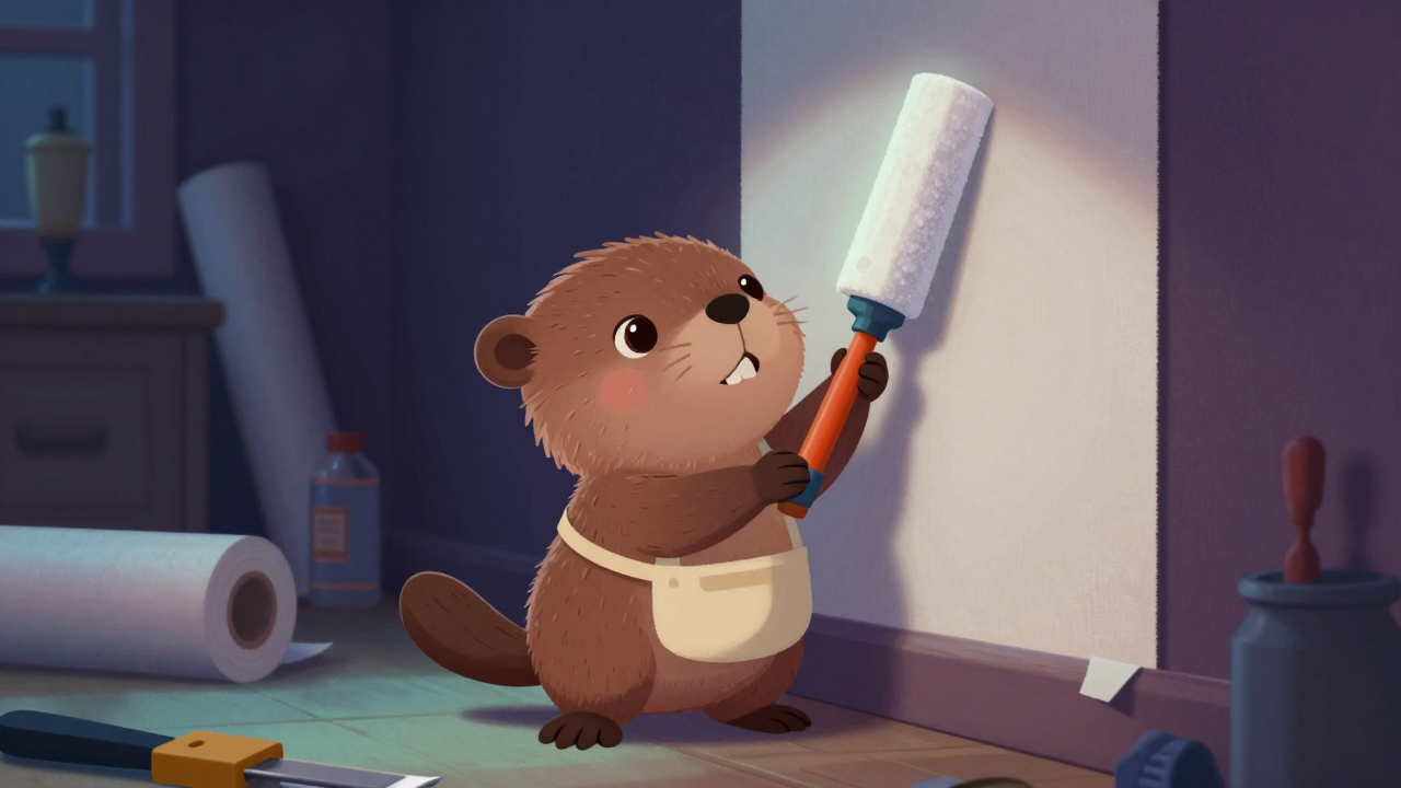 도배원 직업 종사자가 업무를 수행하는 모습