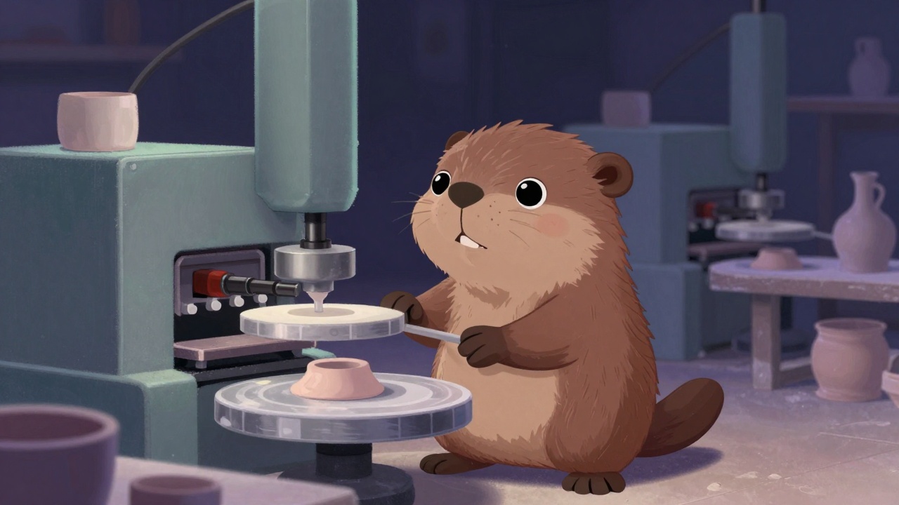 도자기가압성형기조작원 직업 종사자가 업무를 수행하는 모습