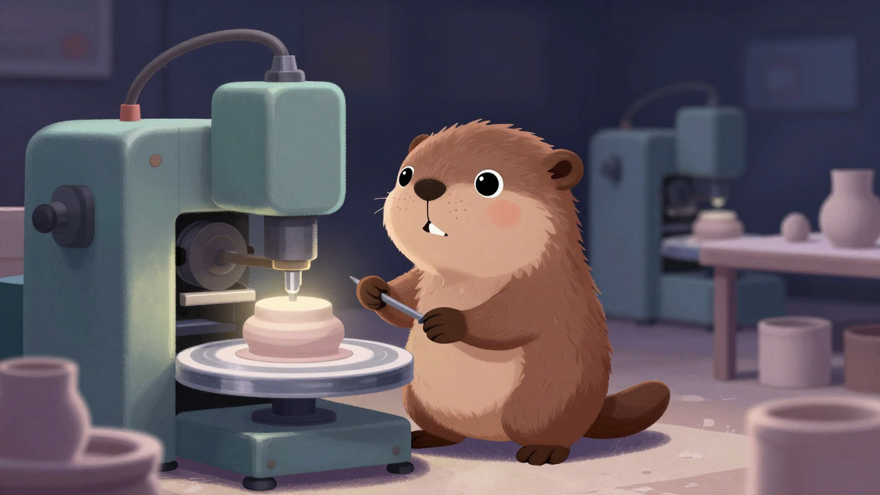 도자기압착성형기조작원 직업 종사자가 업무를 수행하는 모습