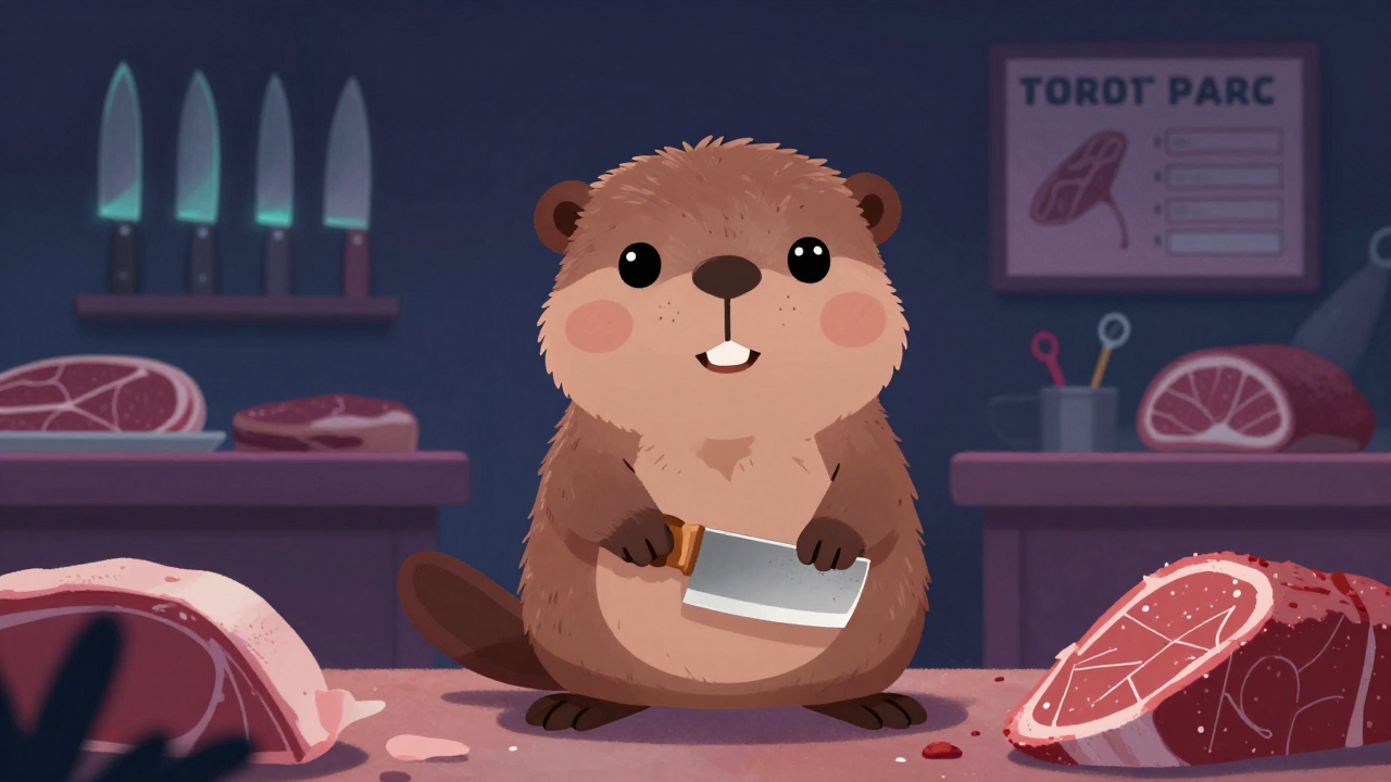 도축육해체원 직업 종사자가 업무를 수행하는 모습