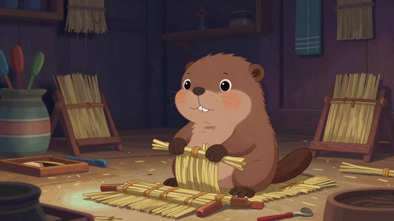 돗자리제조원 직업 종사자가 업무를 수행하는 모습