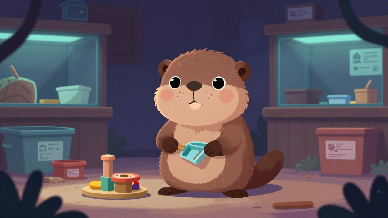 동물사육사 직업 종사자가 업무를 수행하는 모습