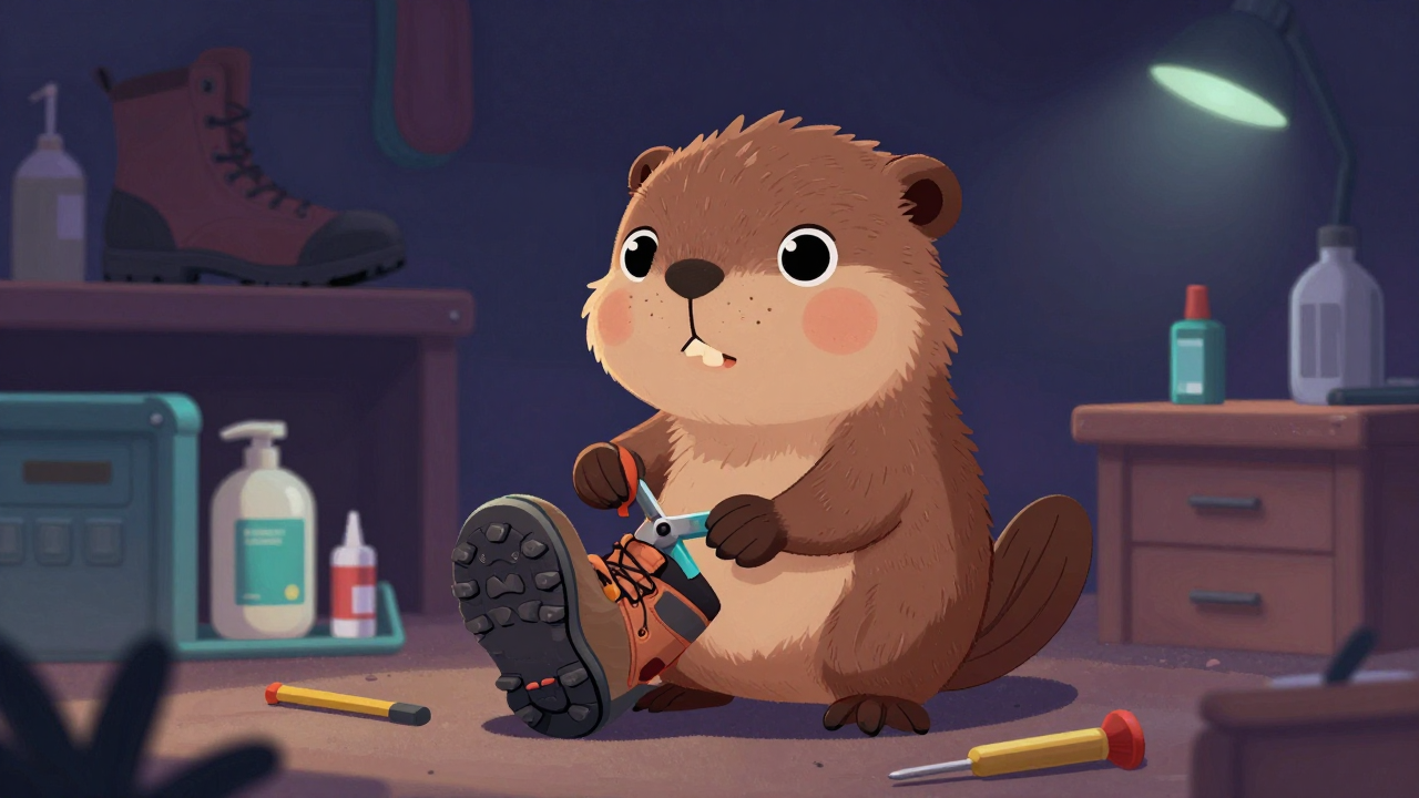 등산화수선원 직업 종사자가 업무를 수행하는 모습