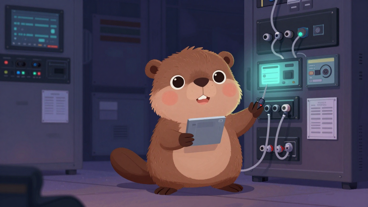 디지털회선분배장치운용원 직업 종사자가 업무를 수행하는 모습