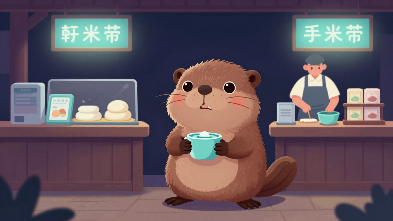 떡판매원 직업 종사자가 업무를 수행하는 모습