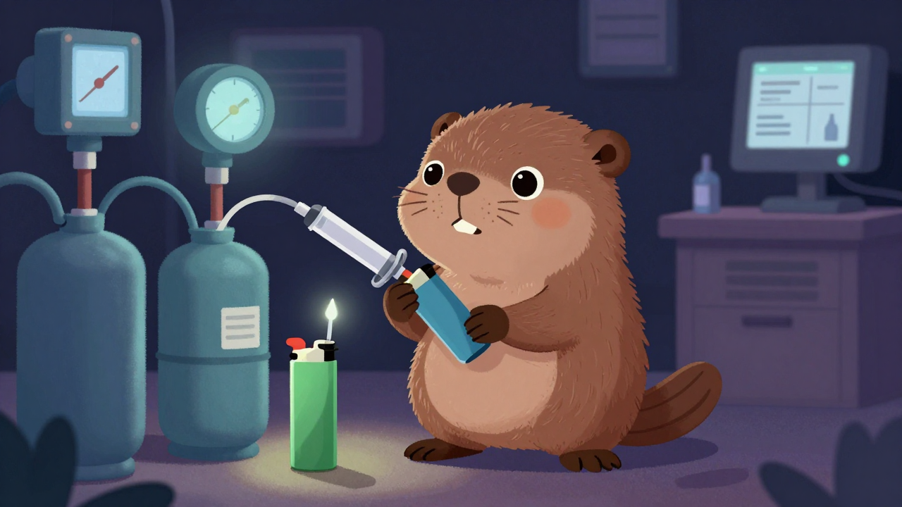 라이터가스주입원 직업 종사자가 업무를 수행하는 모습