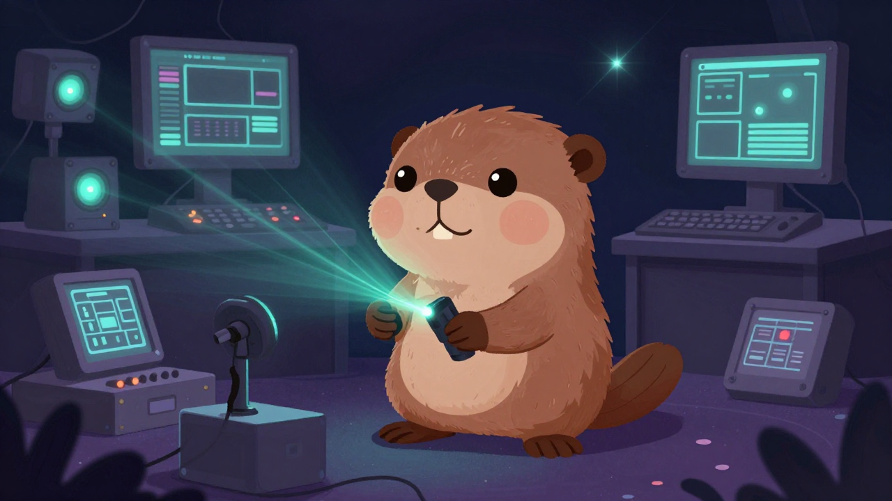 레이저공연기사 직업 종사자가 업무를 수행하는 모습