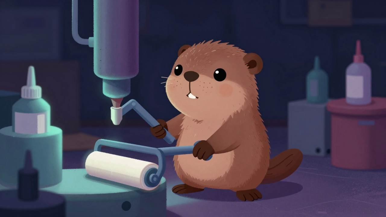 롤러피복원 직업 종사자가 업무를 수행하는 모습