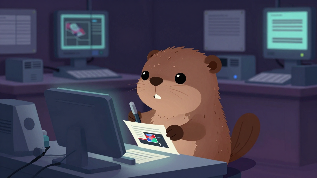 마이크로필름편집원 직업 종사자가 업무를 수행하는 모습