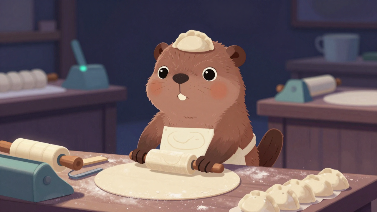 만두피성형원 직업 종사자가 업무를 수행하는 모습