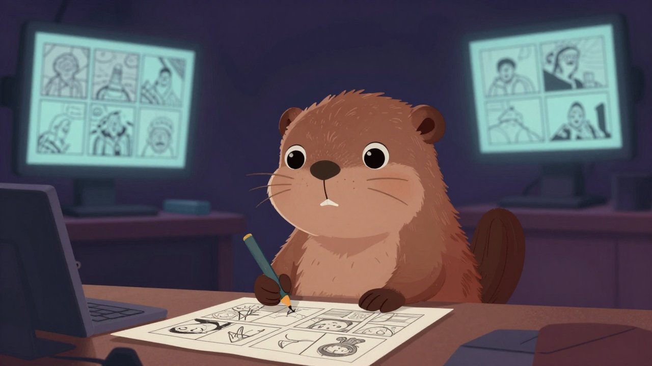 만화스토리작가 직업 종사자가 업무를 수행하는 모습