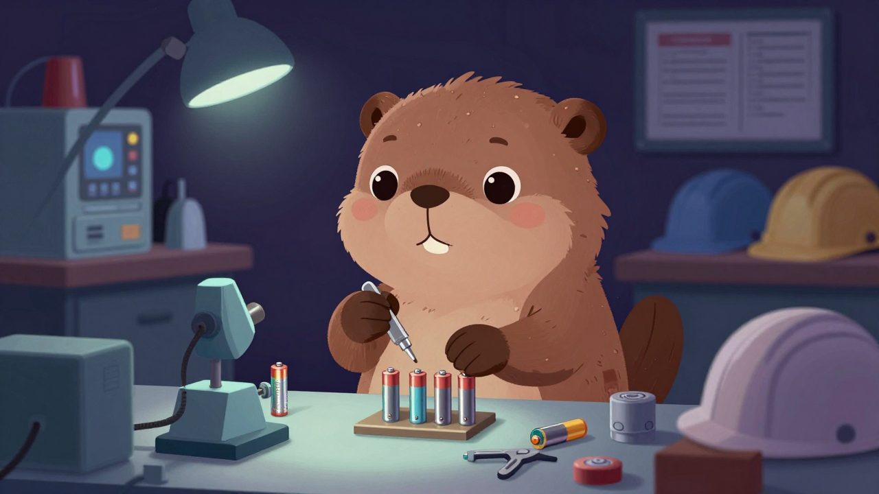 망간건전지조립원 직업 종사자가 업무를 수행하는 모습