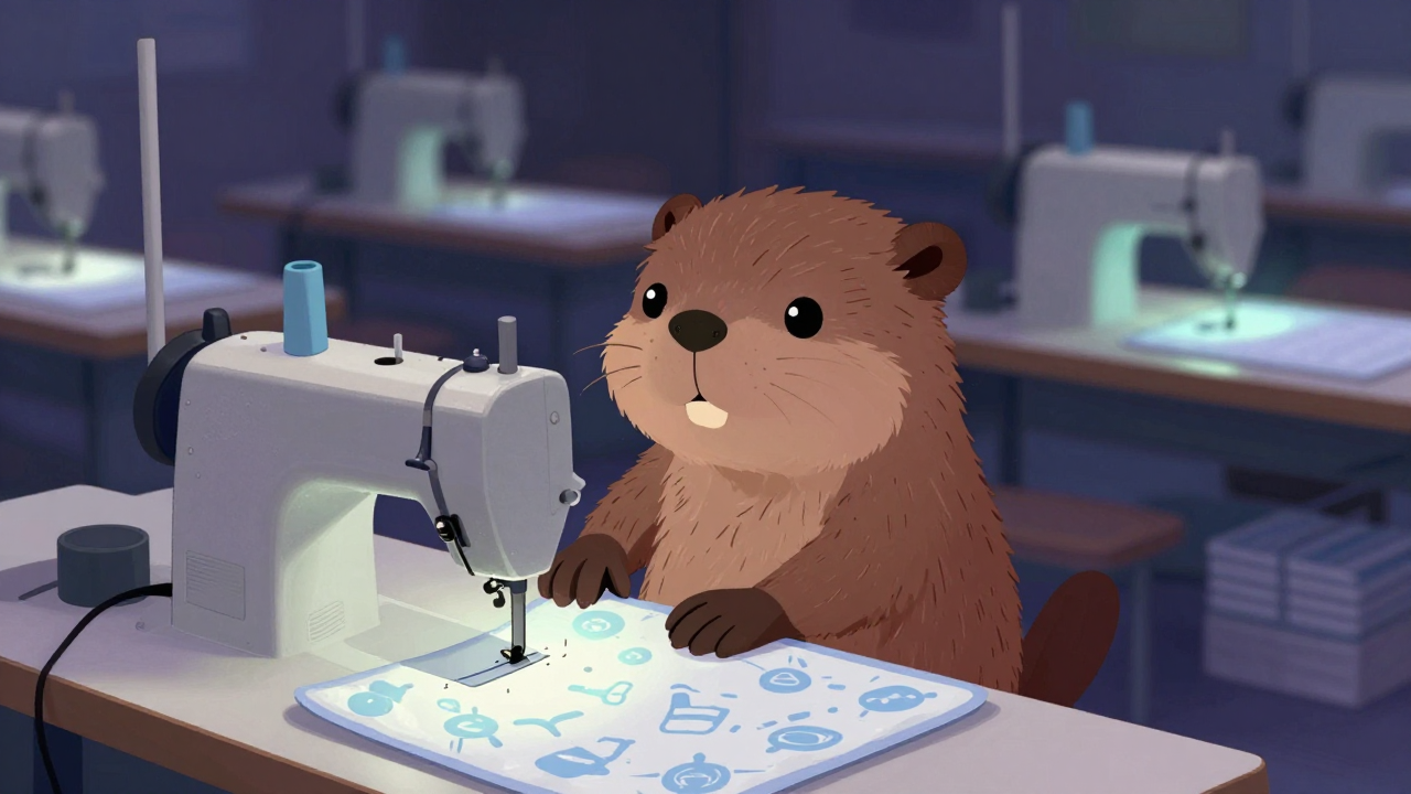 매트리스커버봉제원 직업 종사자가 업무를 수행하는 모습