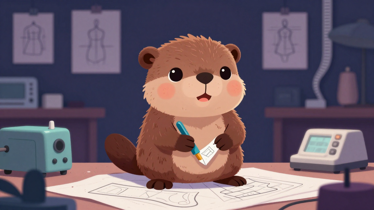 모피의류패턴사 직업 종사자가 업무를 수행하는 모습