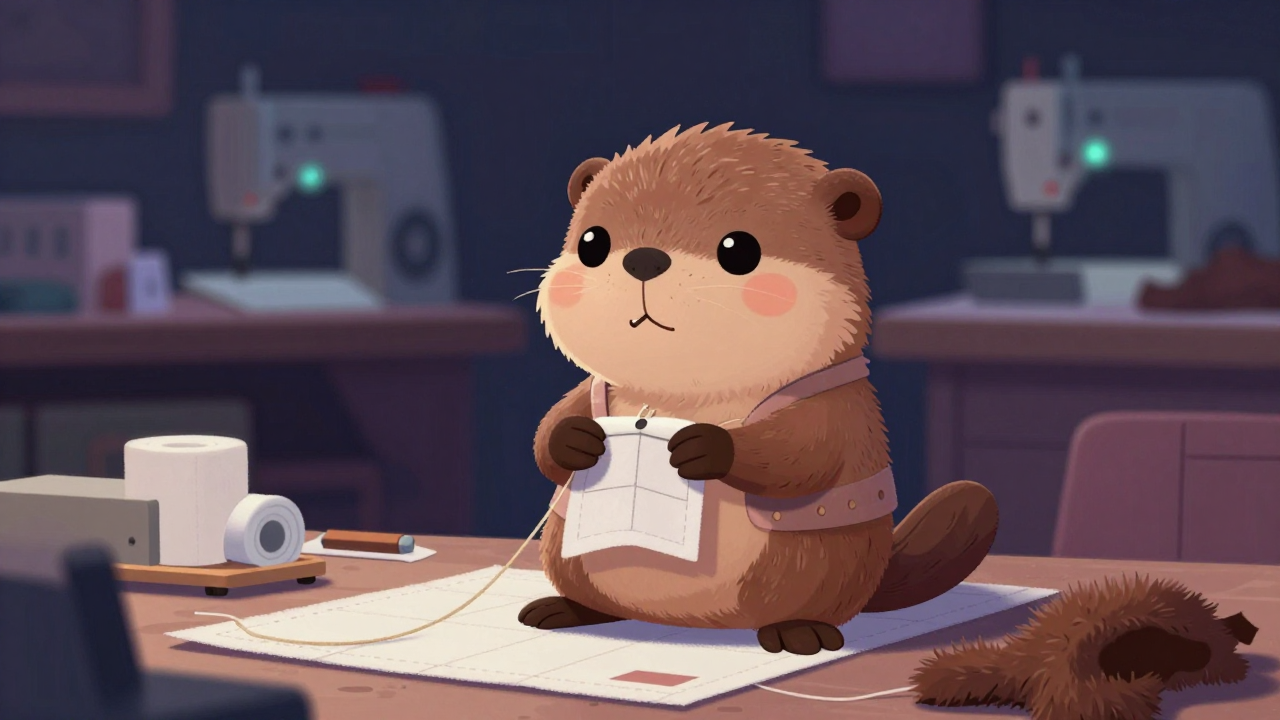 모피재봉사 직업 종사자가 업무를 수행하는 모습