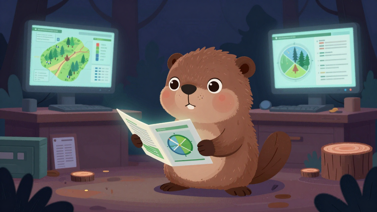 목재수확계획원 직업 종사자가 업무를 수행하는 모습