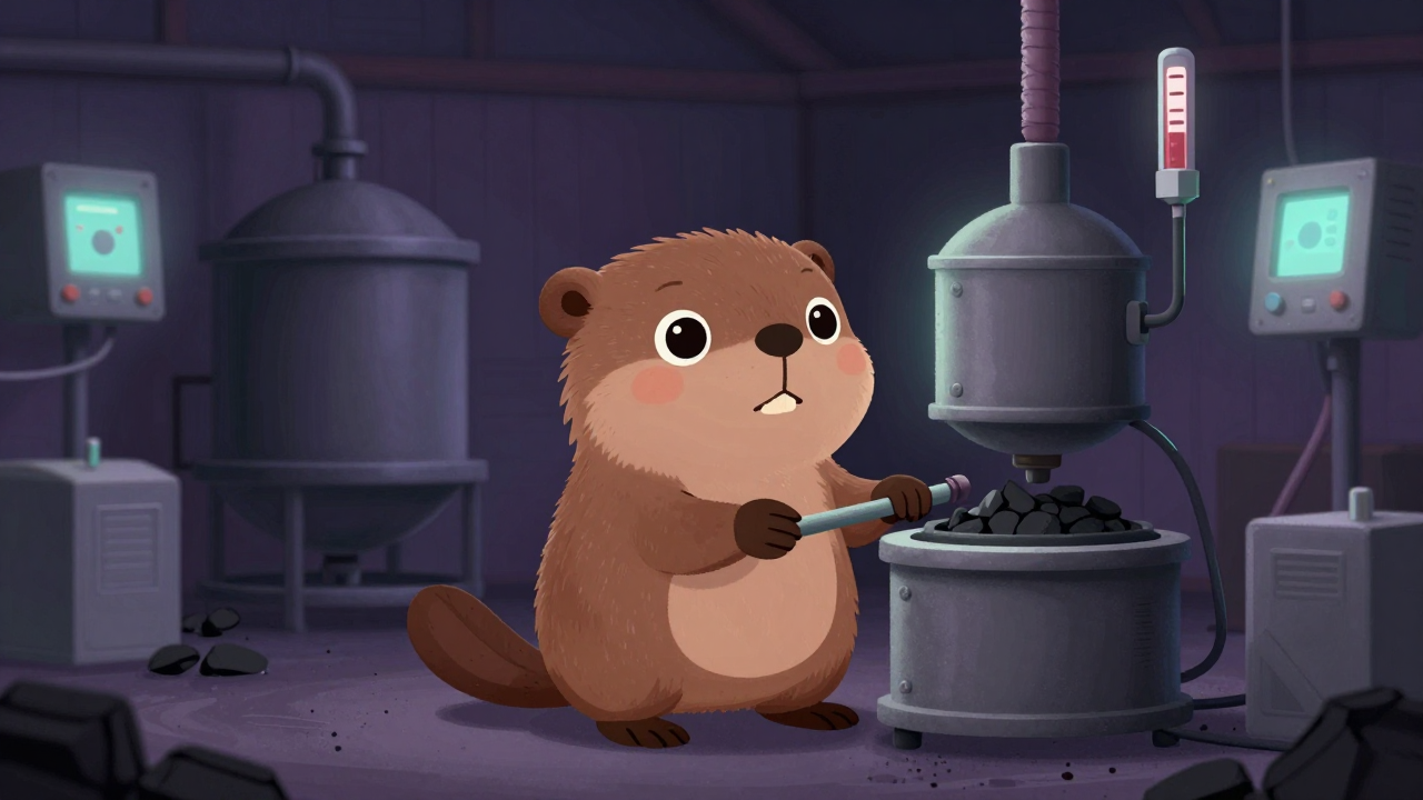 목탄제조설비운전원 직업 종사자가 업무를 수행하는 모습