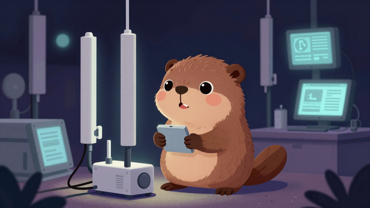 무선기지국운용원 직업 종사자가 업무를 수행하는 모습