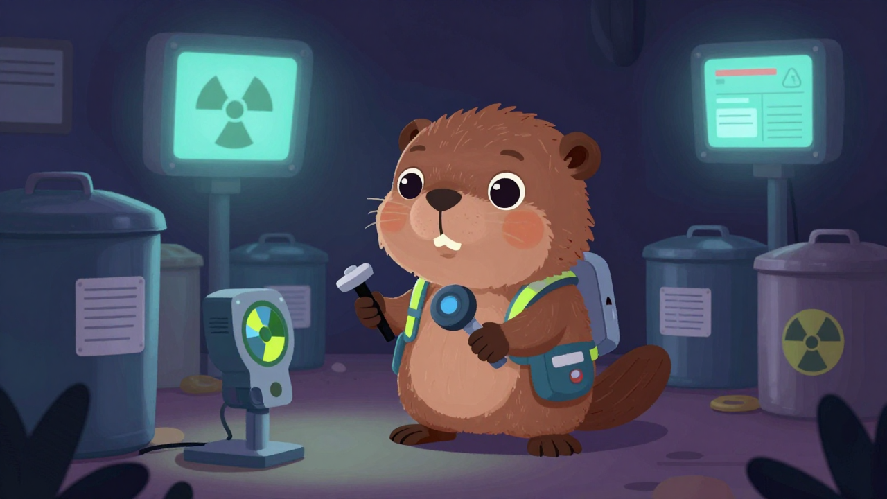 방사성폐기물인수검사원 직업 종사자가 업무를 수행하는 모습