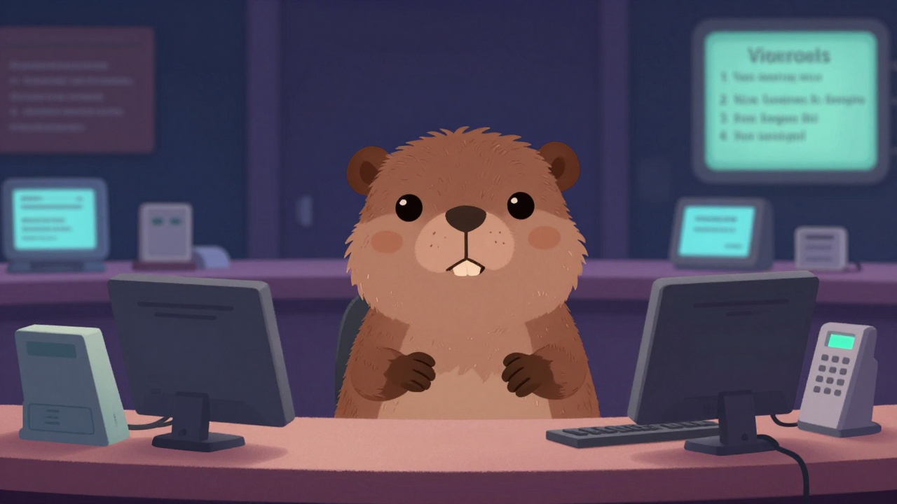 방송안내원 직업 종사자가 업무를 수행하는 모습