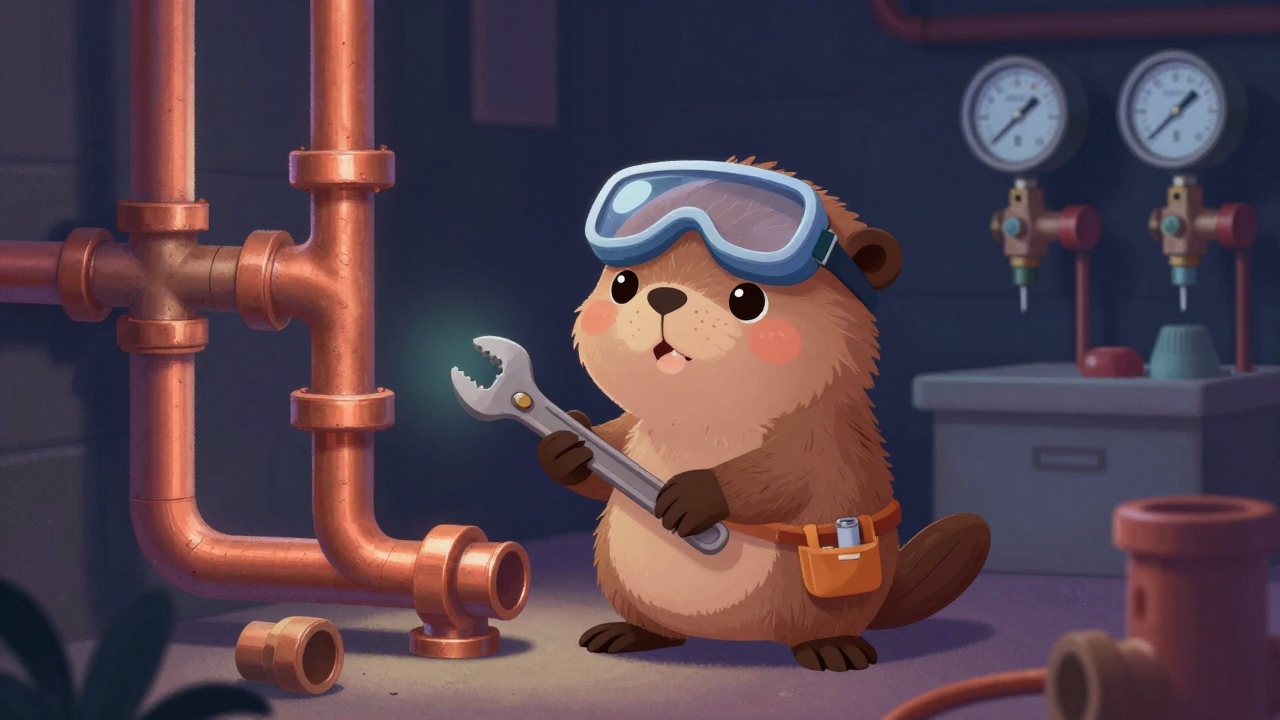 배관원 직업 종사자가 업무를 수행하는 모습