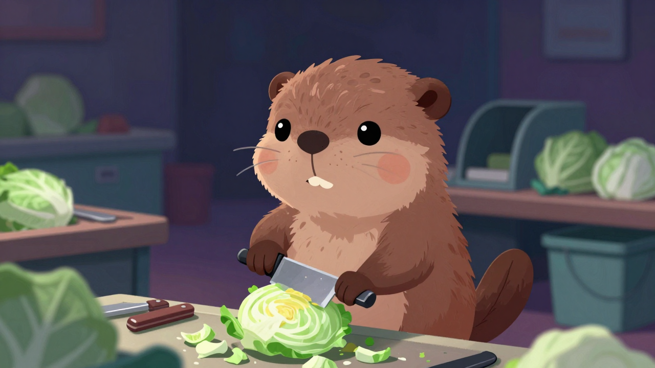 배추절단원 직업 종사자가 업무를 수행하는 모습