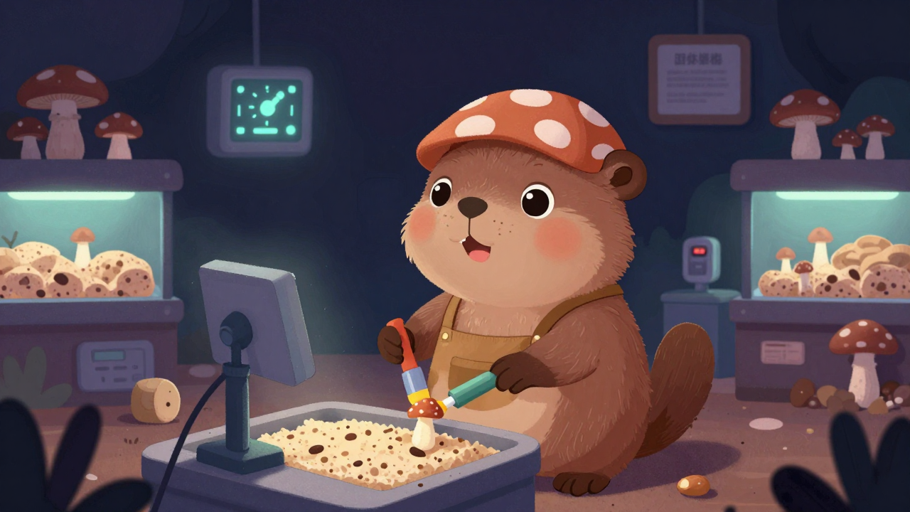 버섯재배자 직업 종사자가 업무를 수행하는 모습