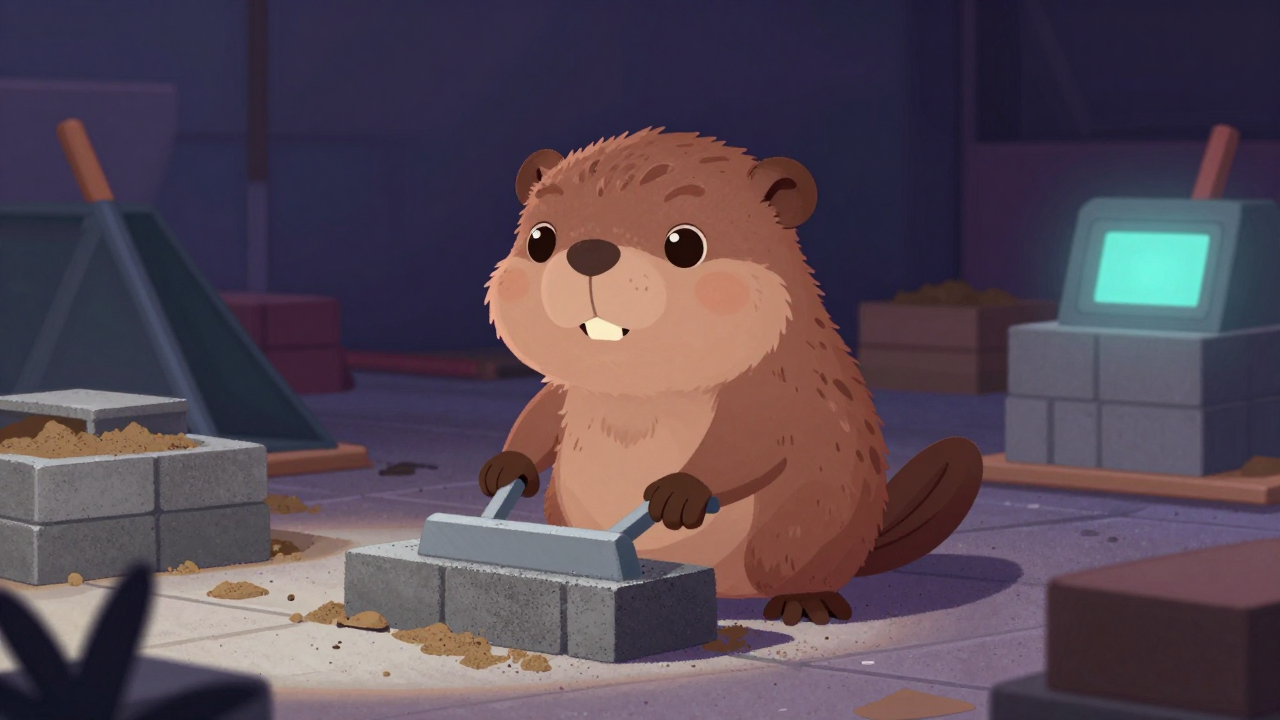 보도블럭설치원 직업 종사자가 업무를 수행하는 모습