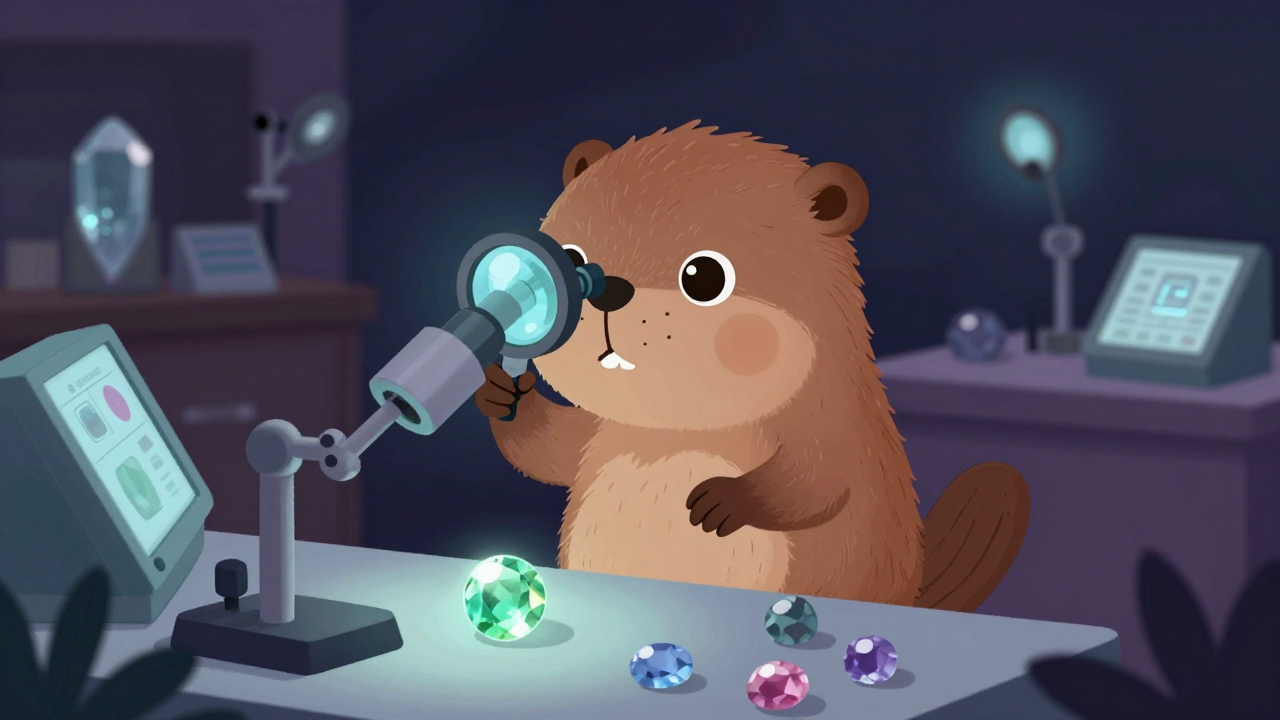 보석검사원 직업 종사자가 업무를 수행하는 모습