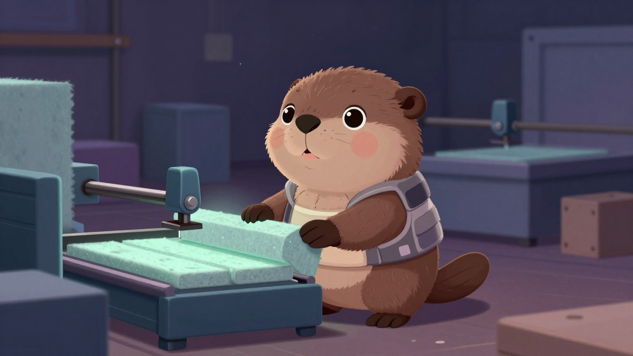 보온단열재성형원 직업 종사자가 업무를 수행하는 모습