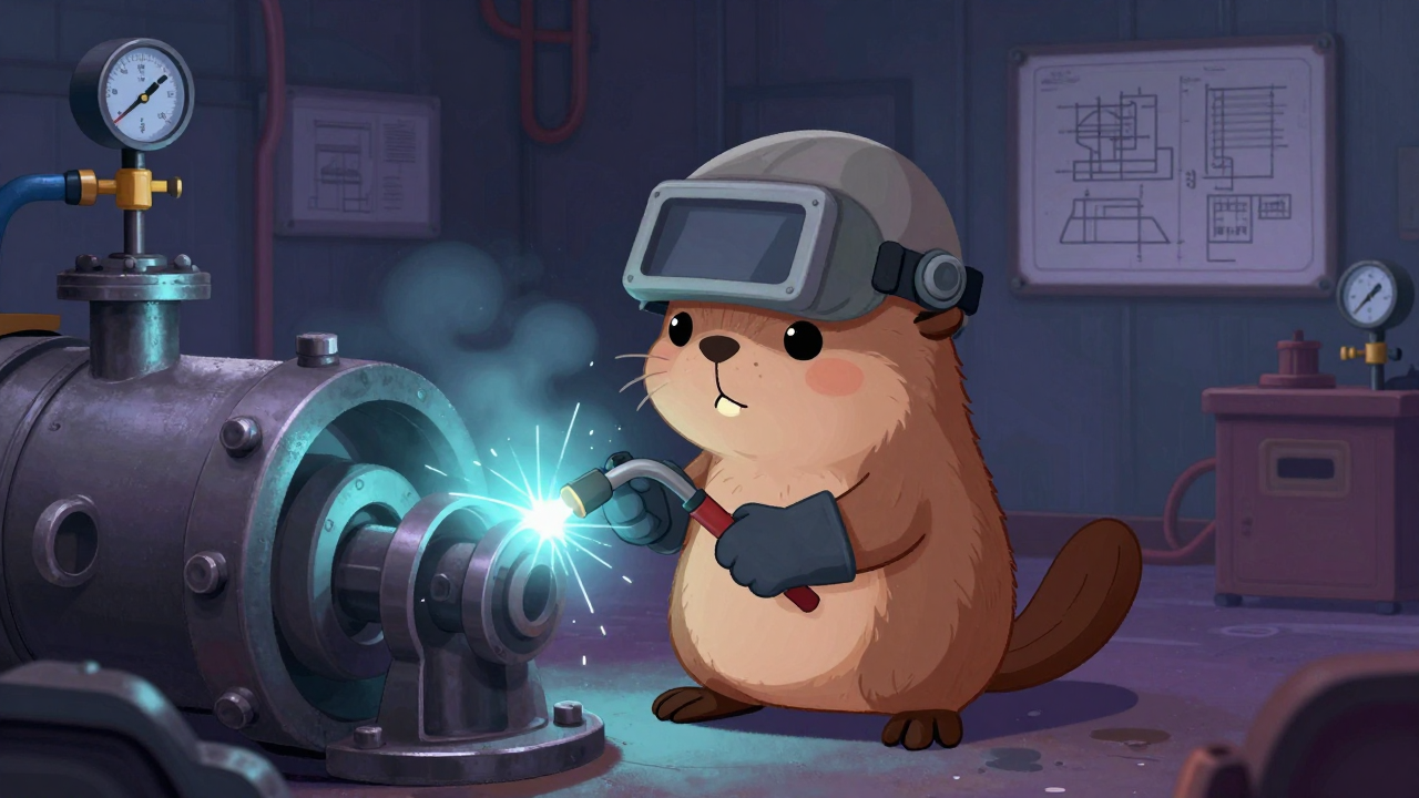 보일러공 직업 종사자가 업무를 수행하는 모습