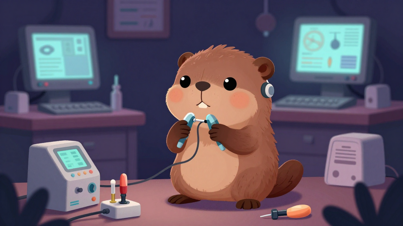 보청기수리원 직업 종사자가 업무를 수행하는 모습