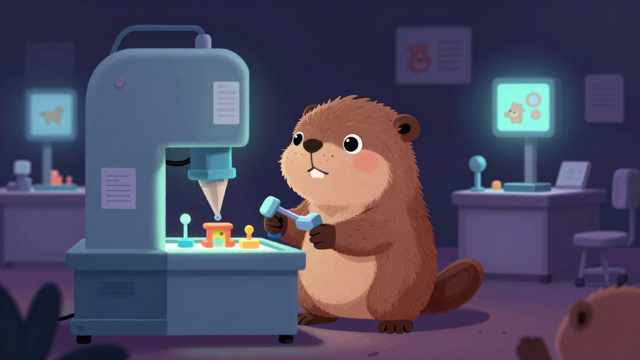 봉제완구충전기조작원 직업 종사자가 업무를 수행하는 모습