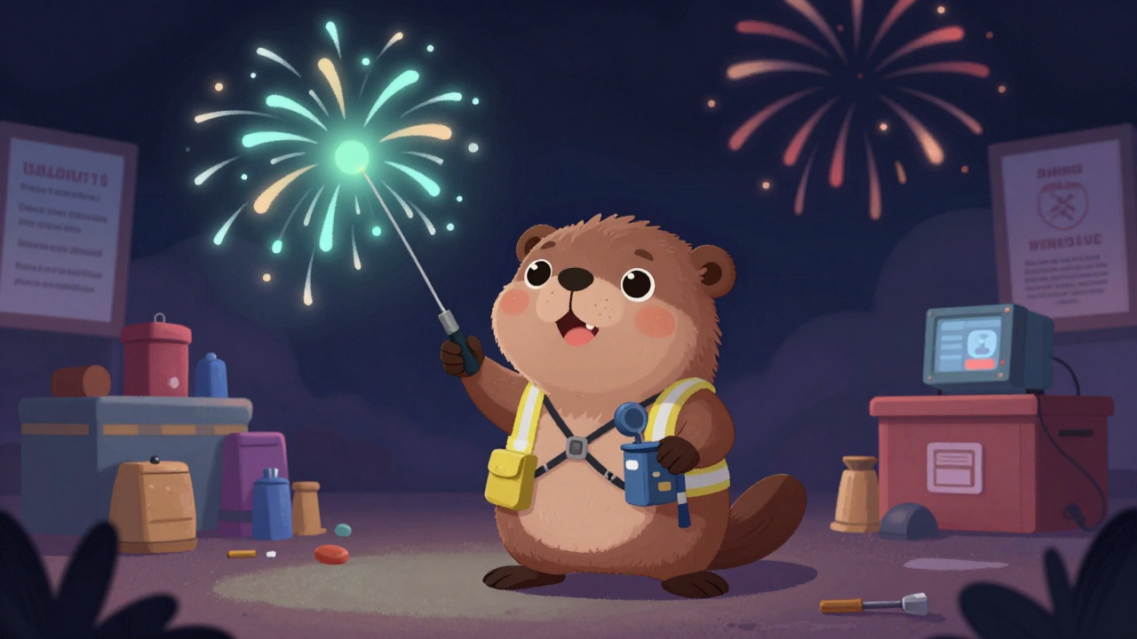 불꽃연출가 직업 종사자가 업무를 수행하는 모습