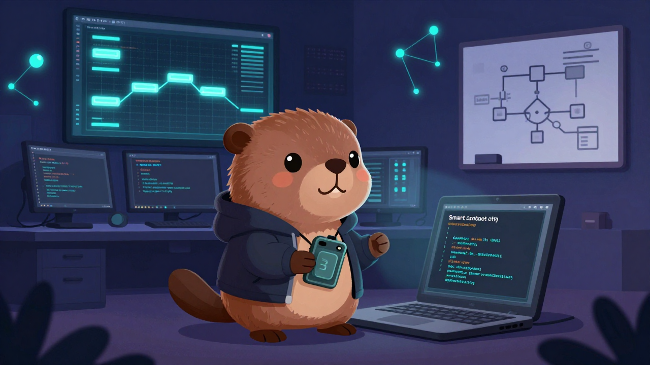 블록체인 전문가 직업 종사자가 업무를 수행하는 모습