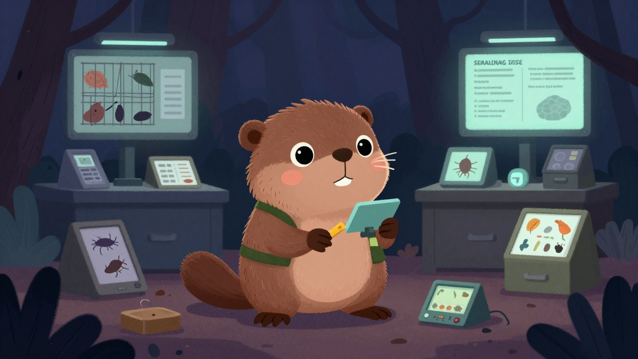 산림병충해예찰조사원 직업 종사자가 업무를 수행하는 모습