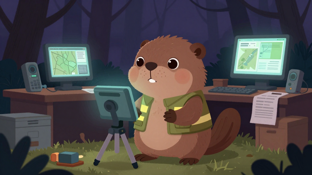 산림조사원 직업 종사자가 업무를 수행하는 모습