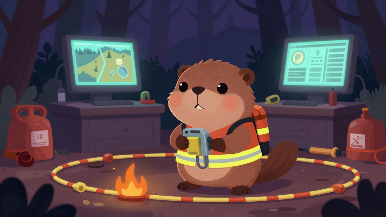 산불진화대원 직업 종사자가 업무를 수행하는 모습