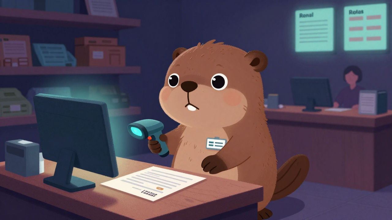 상품대여원 직업 종사자가 업무를 수행하는 모습