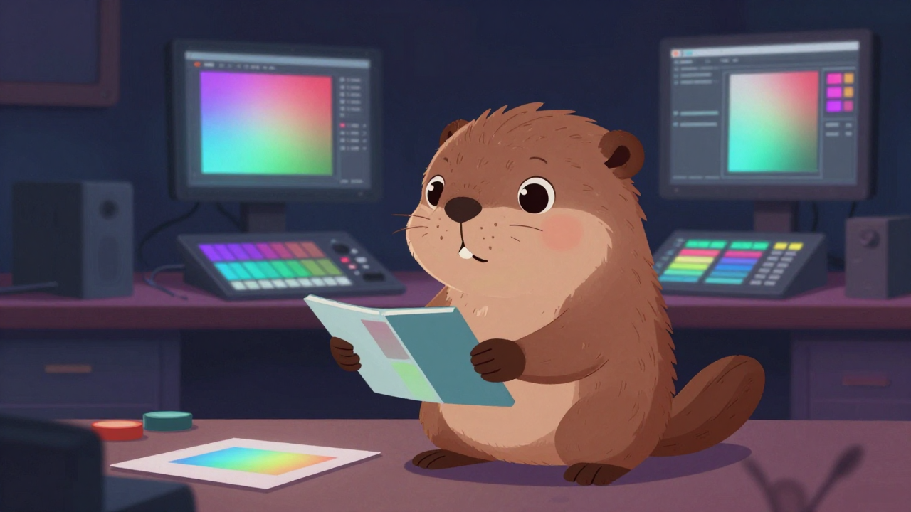 색보정기사 직업 종사자가 업무를 수행하는 모습