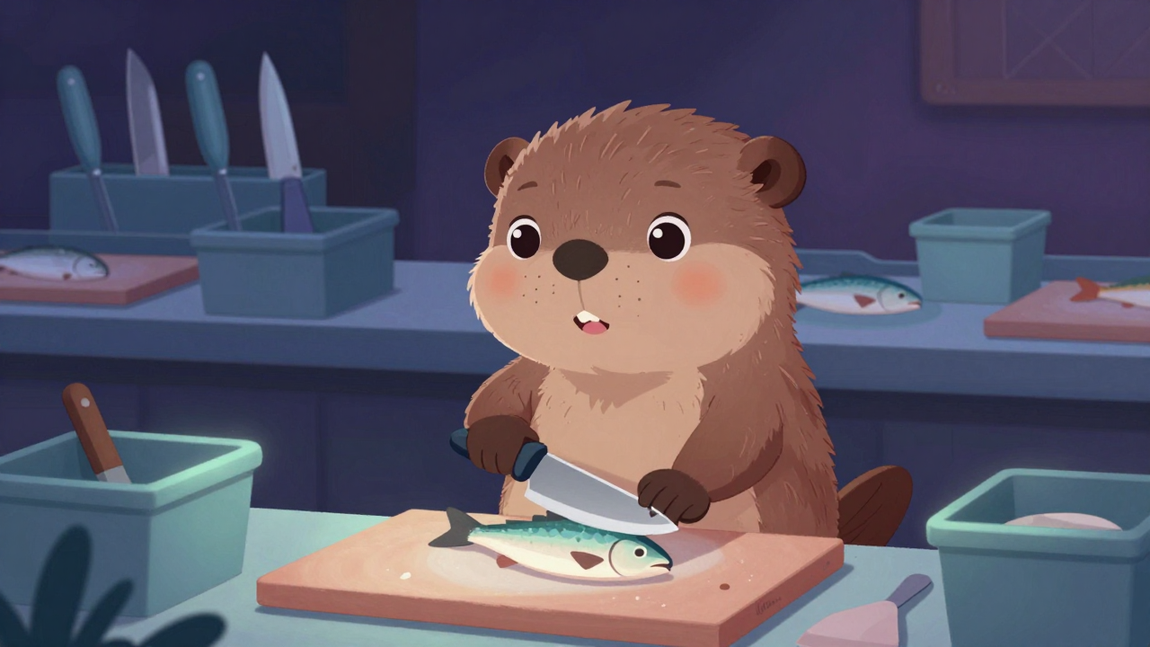 생선절단원 직업 종사자가 업무를 수행하는 모습