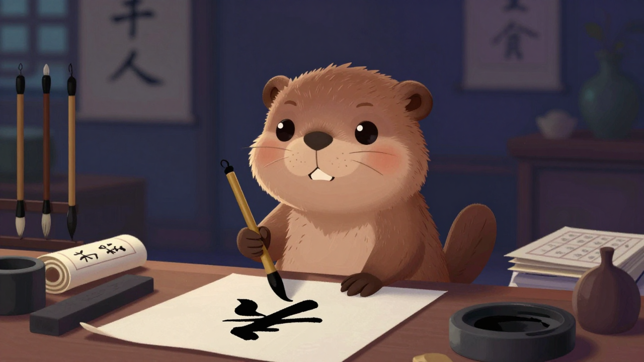 서예가 직업 종사자가 업무를 수행하는 모습