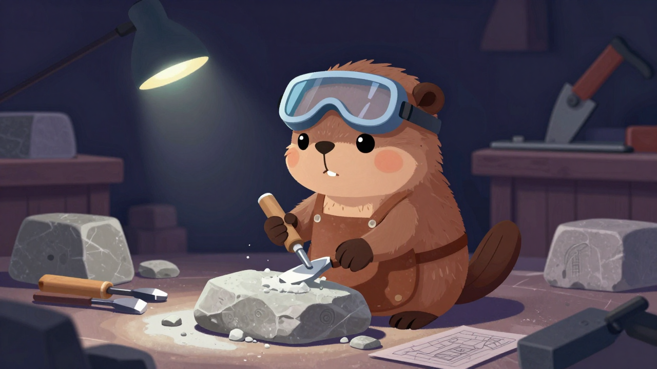 석공 직업 종사자가 업무를 수행하는 모습