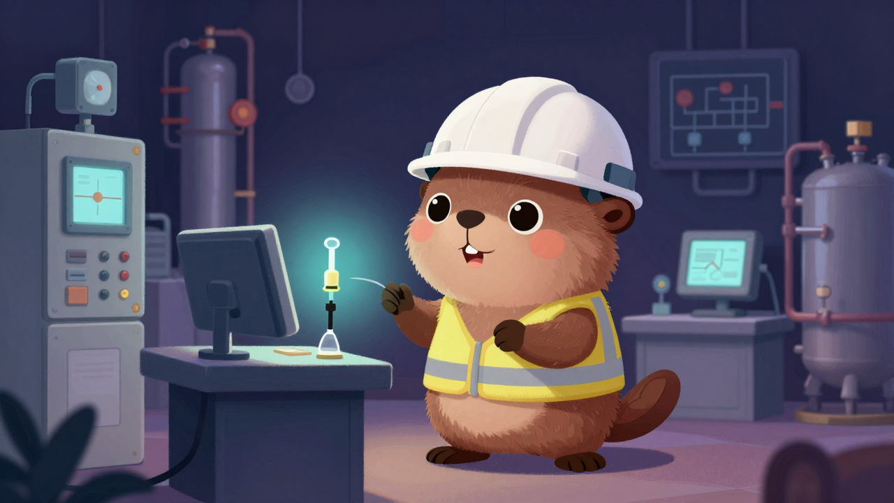 석유화학기술자 직업 종사자가 업무를 수행하는 모습