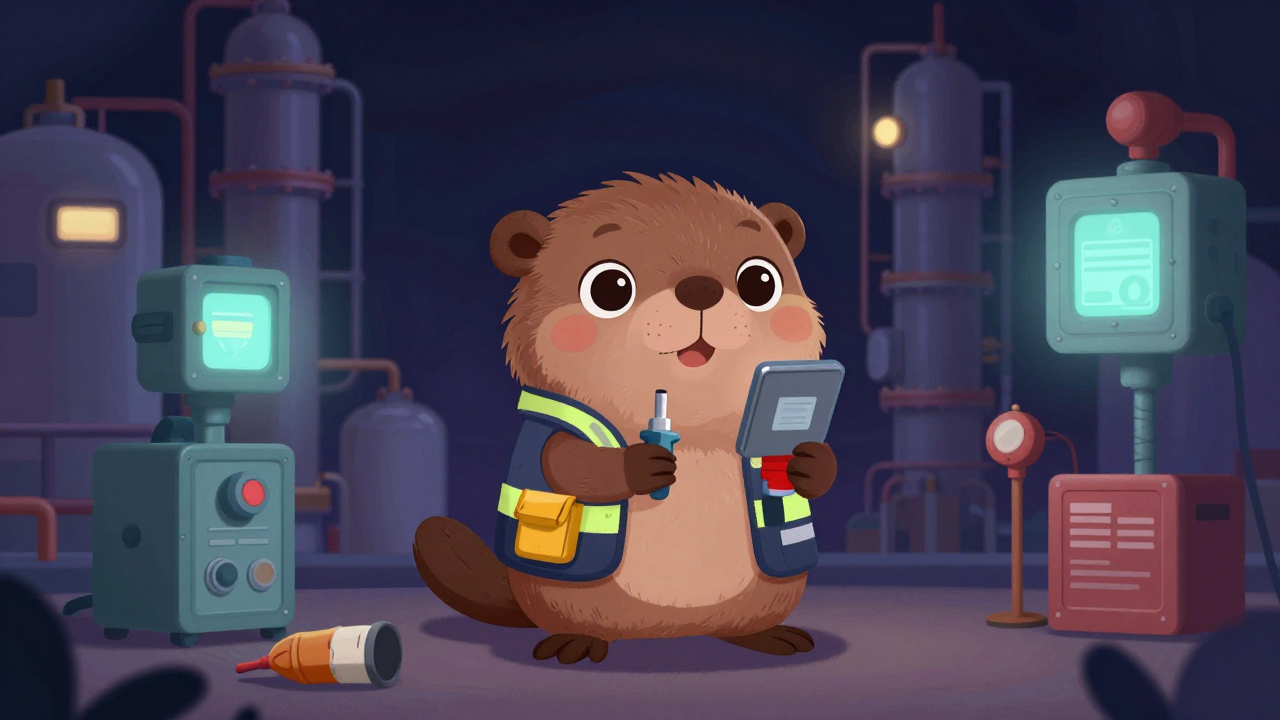 석유화학안전점검원 직업 종사자가 업무를 수행하는 모습