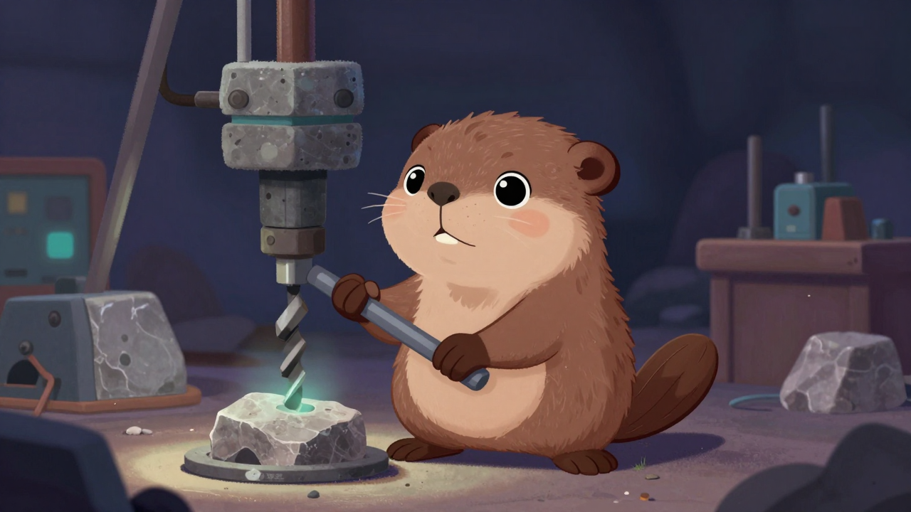 석재천공원 직업 종사자가 업무를 수행하는 모습