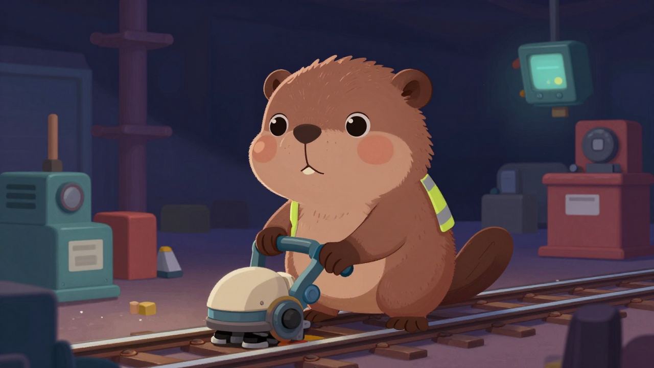 선로보수원 직업 종사자가 업무를 수행하는 모습