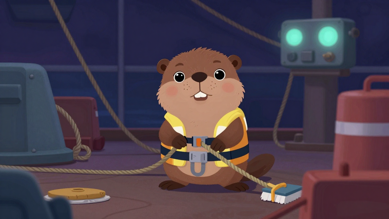 선박갑판원 직업 종사자가 업무를 수행하는 모습